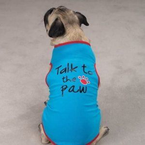 Talk to the Paw Blue Red Dog Graphic T-Shirt XS